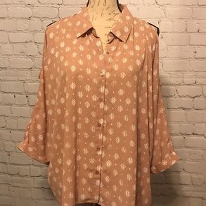 Blush button down cold shoulder blouse
